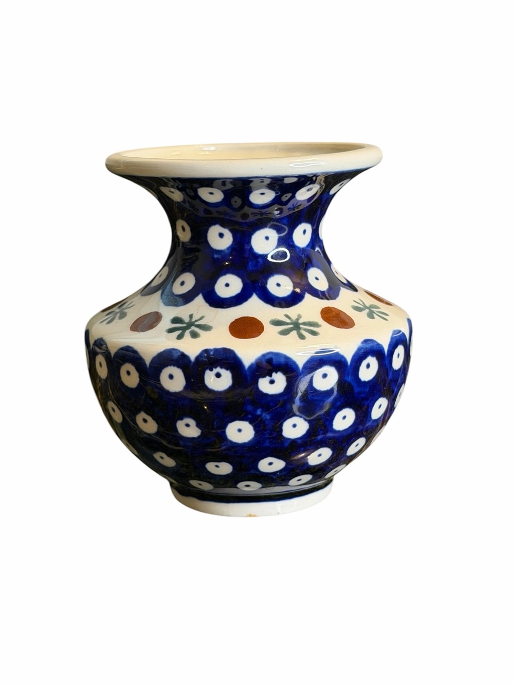 Bolesławiec Polish Pottery Bud Vase Blue White Peacock Eye Handmade 4.5”